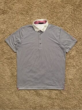 Greyson Polo Shirt Mens L Gray Geometric AOP Performance Preppy Golf Summer